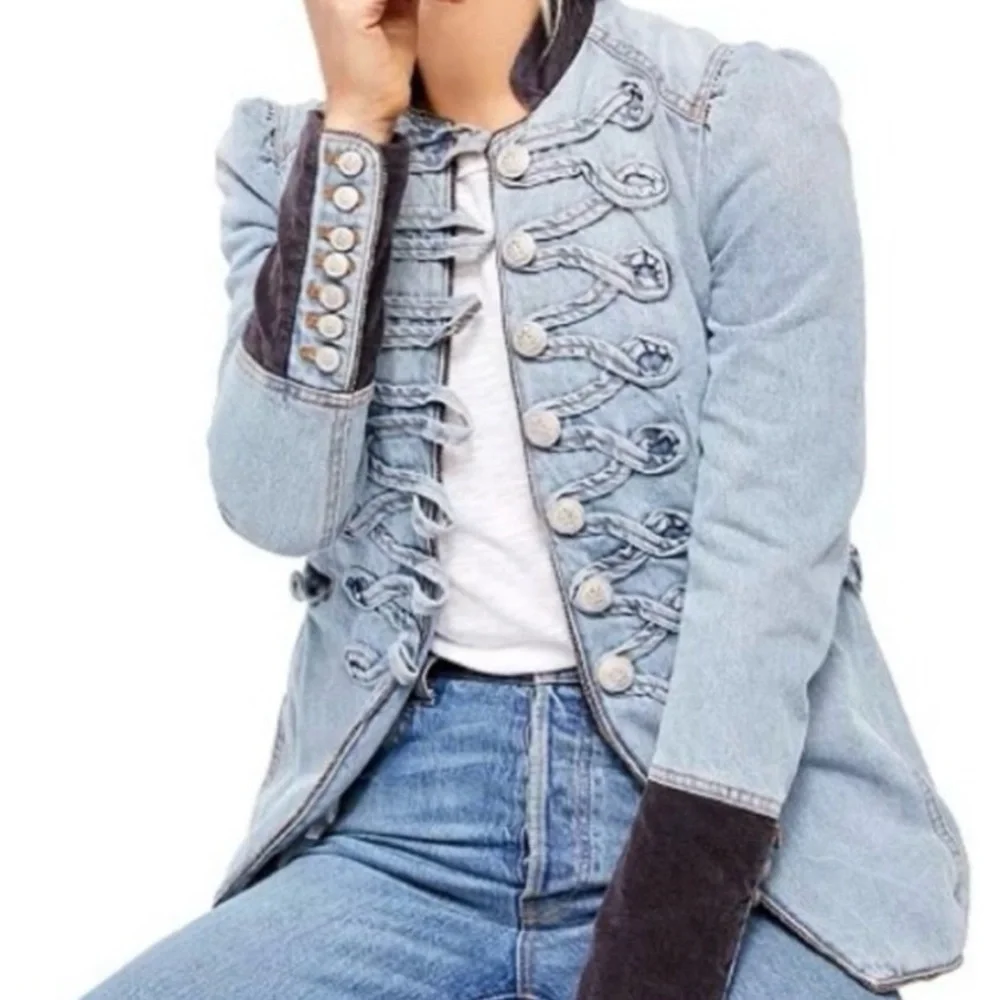Free People Blue Denim Military Jacket - Picture 3 of 4